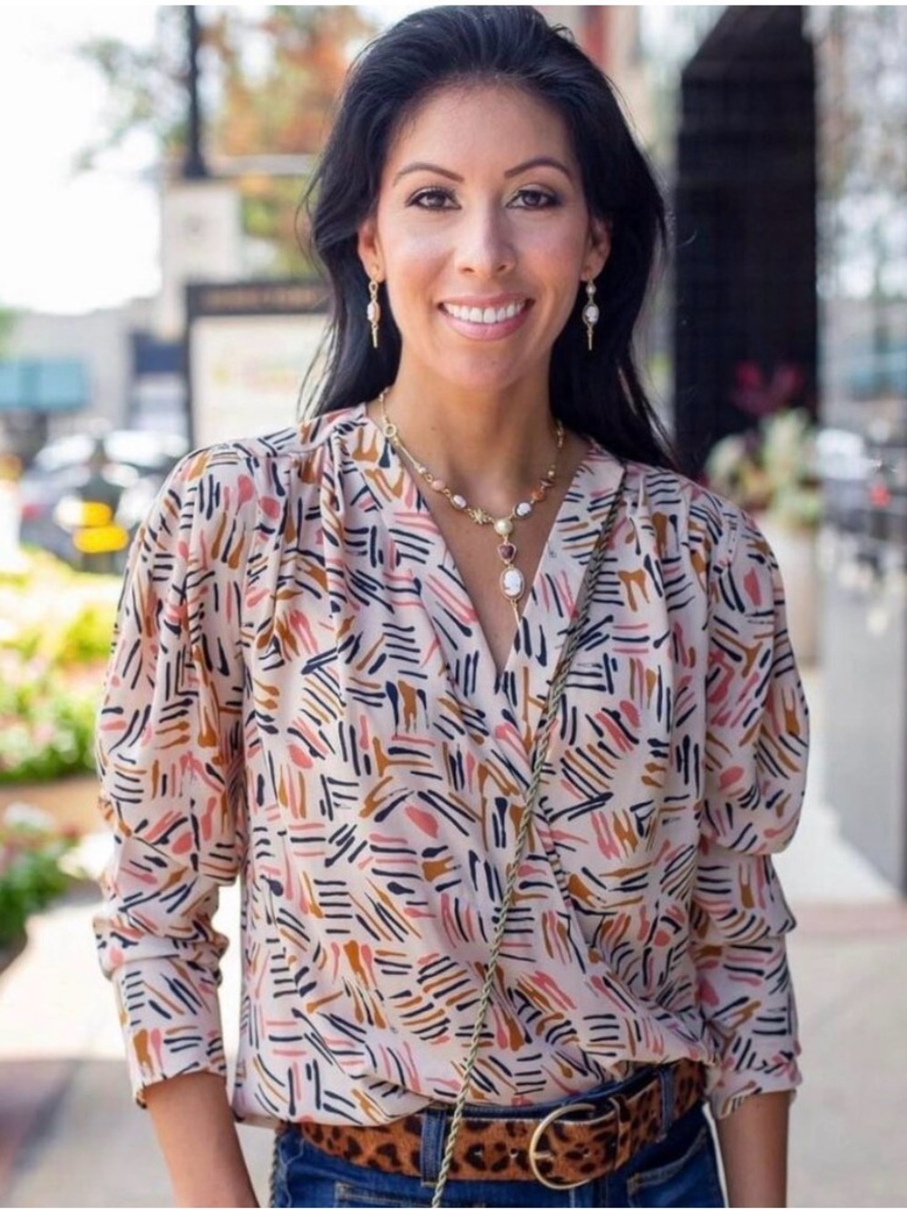 Cabi Marni Brushstroke Abstract Faux Wrap Crossover Blouse Womens Size XL